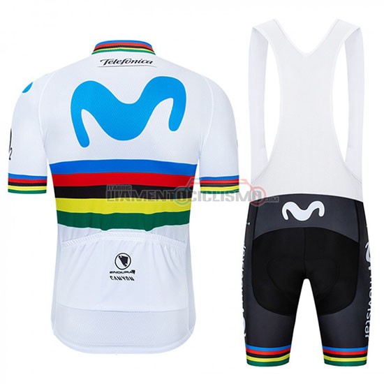 Abbigliamento Ciclismo UCI Mondo Campione Movistar Manica Corta 2019 Bianco Blu